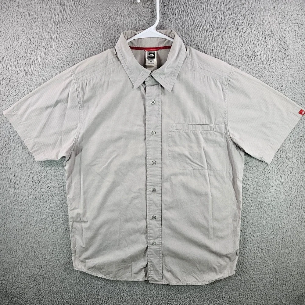The North Face Mens Gray Pinstripe Short Sleeve Button Up Shirt Size Medium